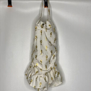 Janie and Jack toddler girls white gold seahorse halter bathing swim suit Sz 2T